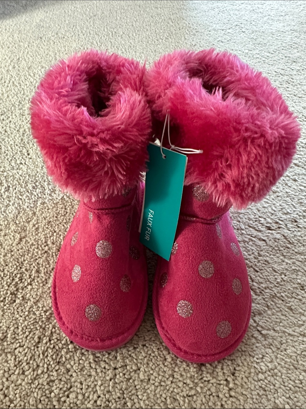 Capelli of New York Pink Faux Fur Polka Dot Kids Boots